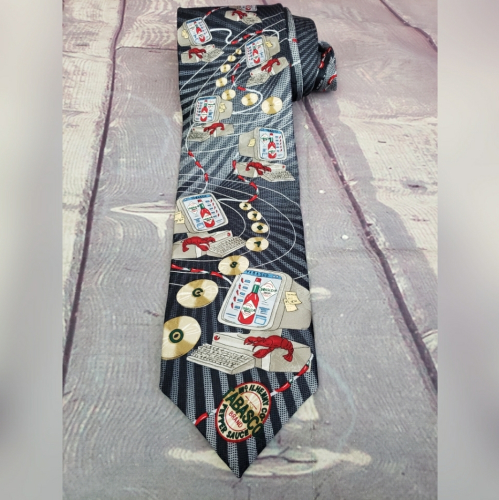 Tabasco Mens Silk Necktie Vintage Computer CD